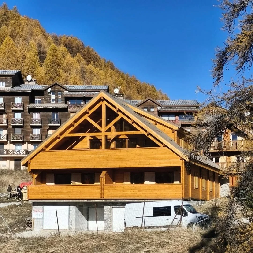 Front elevation of the completed Alpine Log House