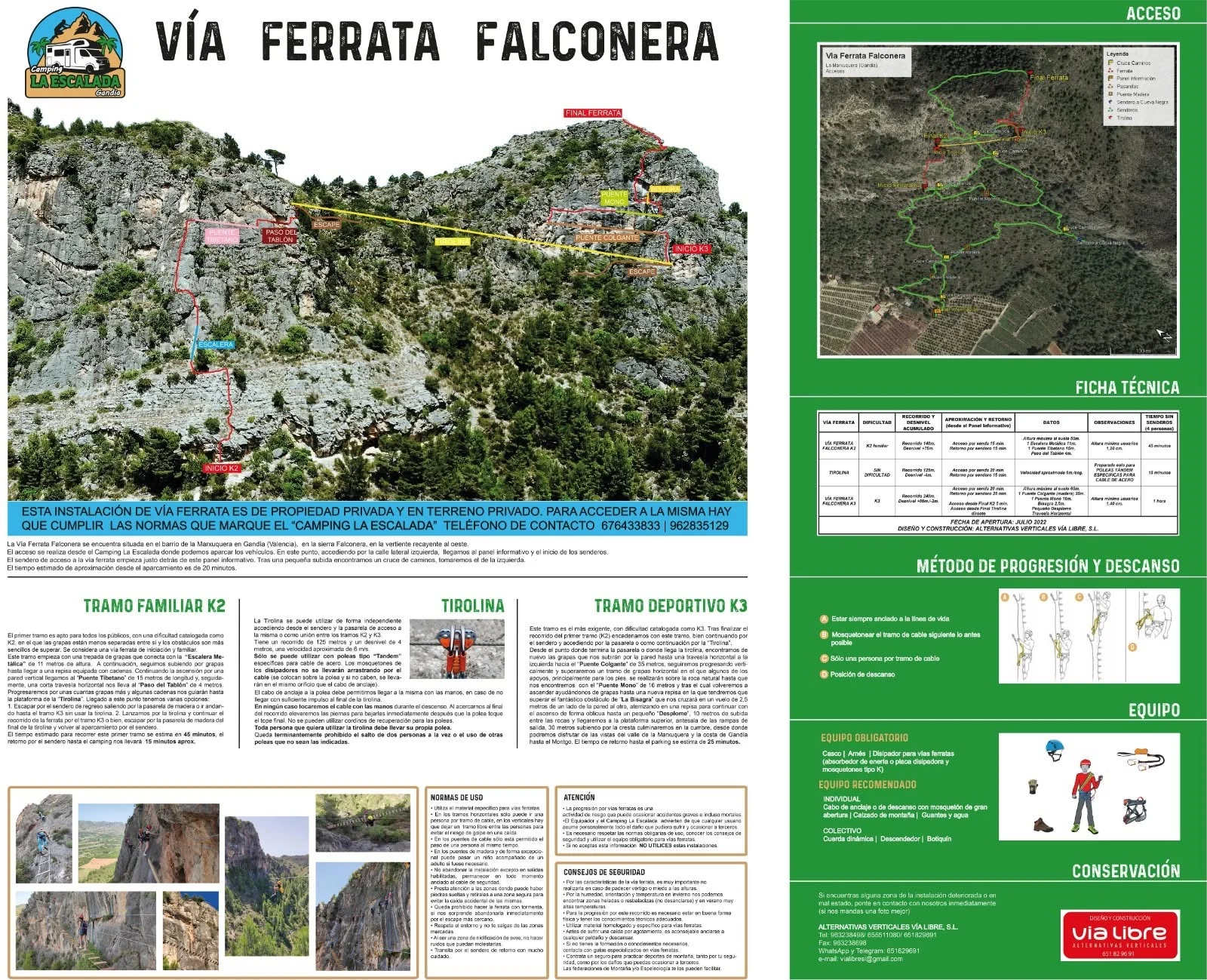 Panel informativo de Via Ferrata Falconera en La Escalada Gandia