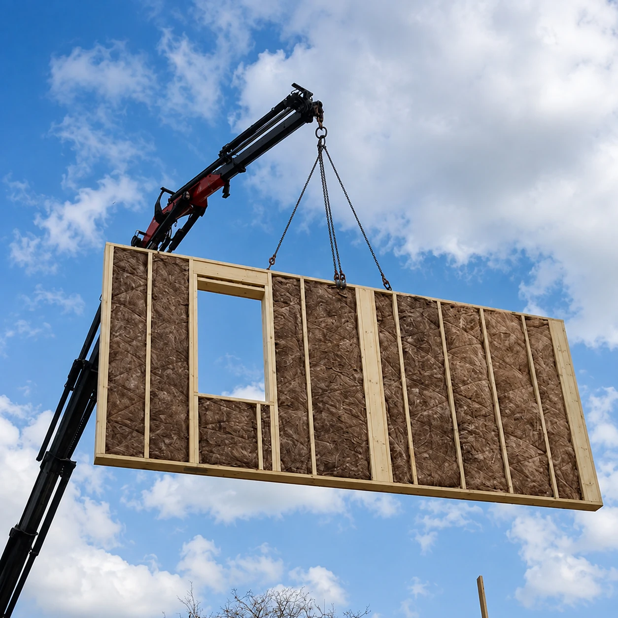 Panel de muro Timber Frame prefabricado elevado con grúa para montaje en obra